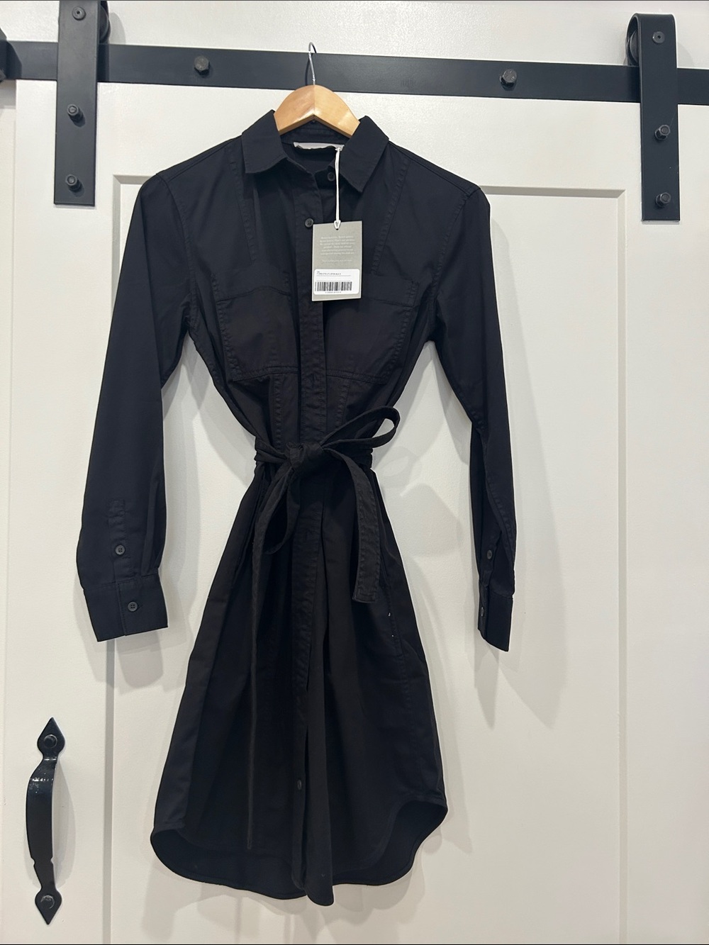Everlane Black Long-Sleeve Utility Tie-Waist Shirt Dress